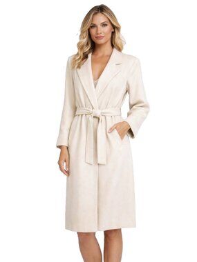 Vintage 70s Adolph Schuman For Lilli Ann Faux Suede Trench Coat  Ivory Cream